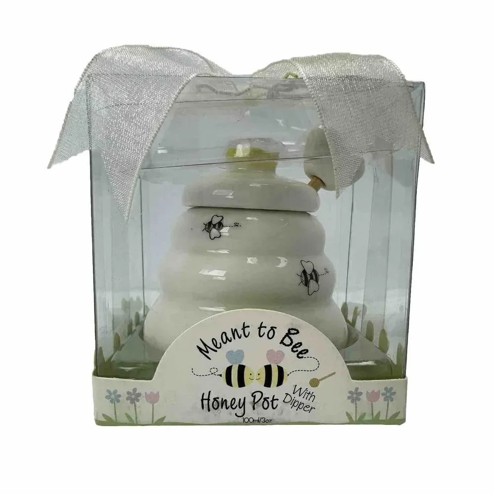 Kate Aspen Meant to Bee Ceramic Honey Pot with Wooden Dipper